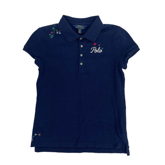 Polo Ralph Lauren Kids Girls Navy Floral Polo Shirt Size XL (16) - Picture 7 of 8